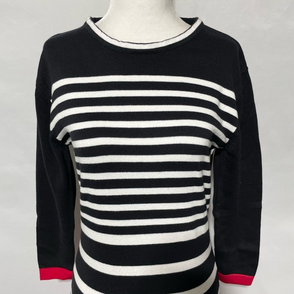 New Area Stars Color Block Stripe Mini Sweater Dress Black White Red Size Small - Picture 7 of 16